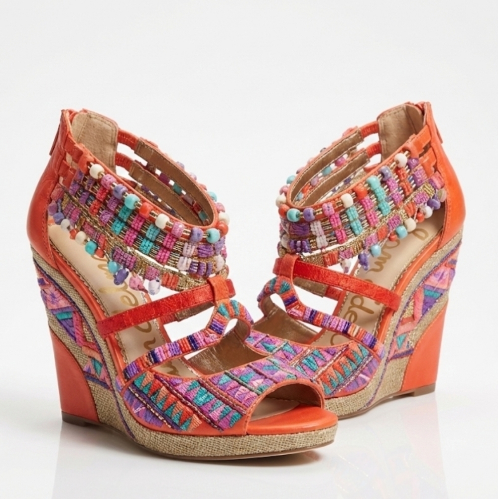 Sam Edelman Red and Purple Beaded Sandals